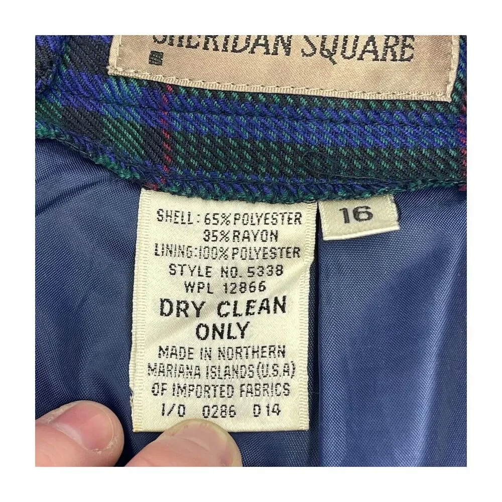 Sheridan Square A-Line Skirt Women's 16 Blue Black Plaid Rayon Lined Classic - Picture 3 of 7